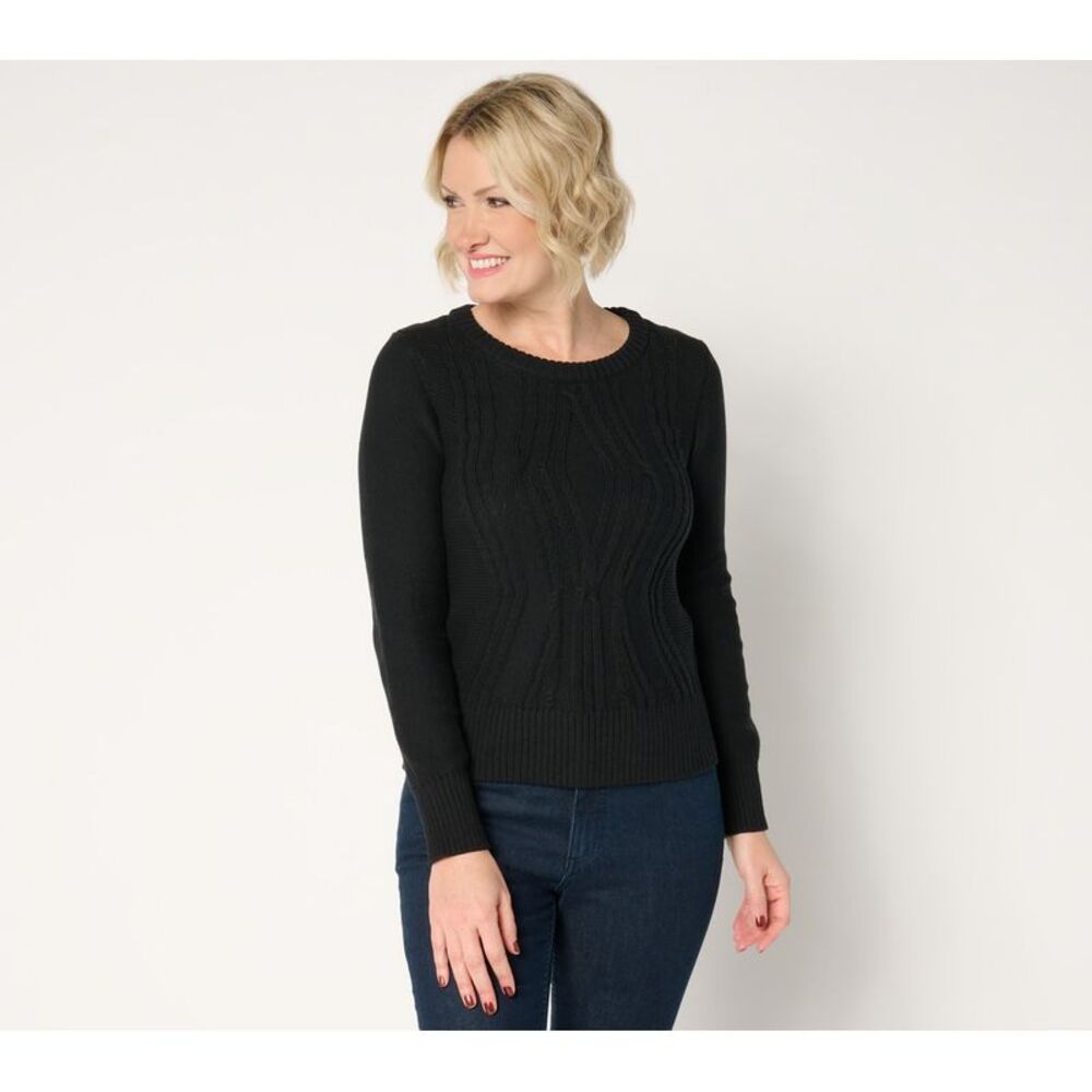 Women Control Women's Top Sweater Sz S Crew Neck Cable Black A676770